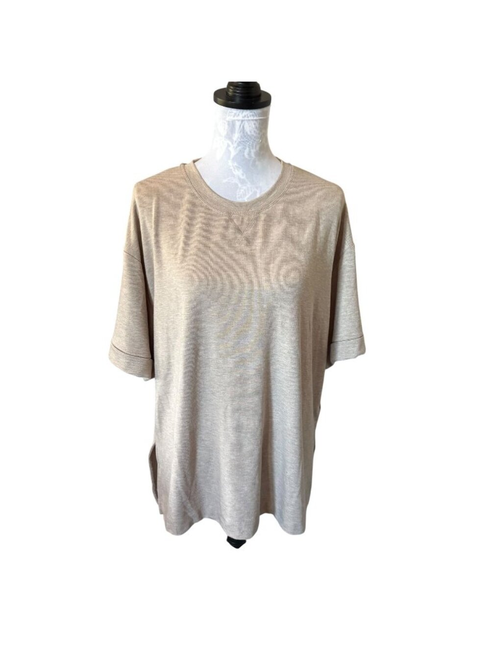 REISS Finley Thermal Tee Shirt Fawn Tan Oversized Medium NWT